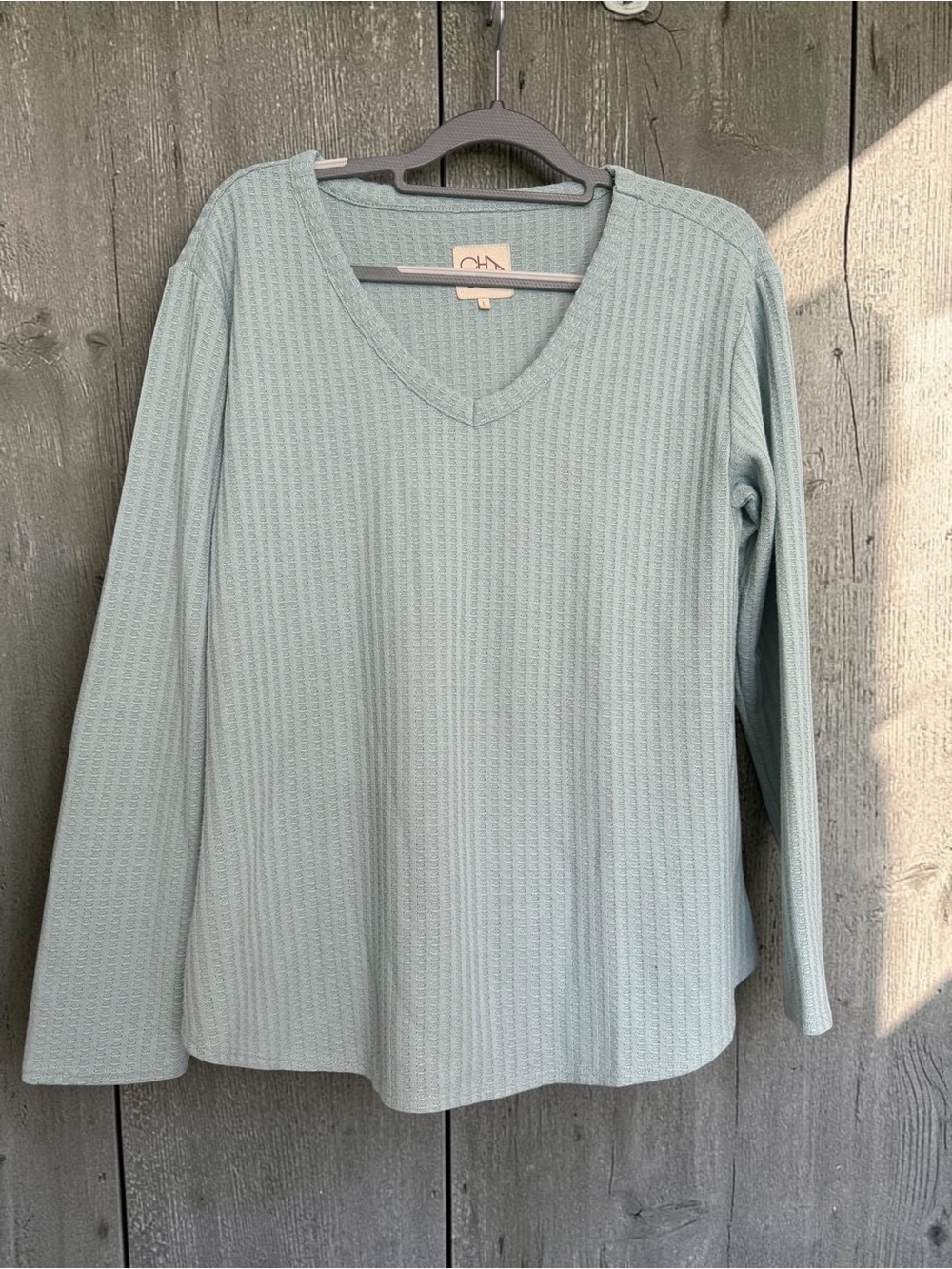 Chaser Sage Waffle V-Neck Long Sleeve Top